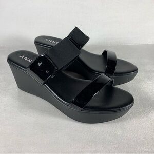 NEW Anne Klein Women's Parker Wedge Sandal In Black Size 9M